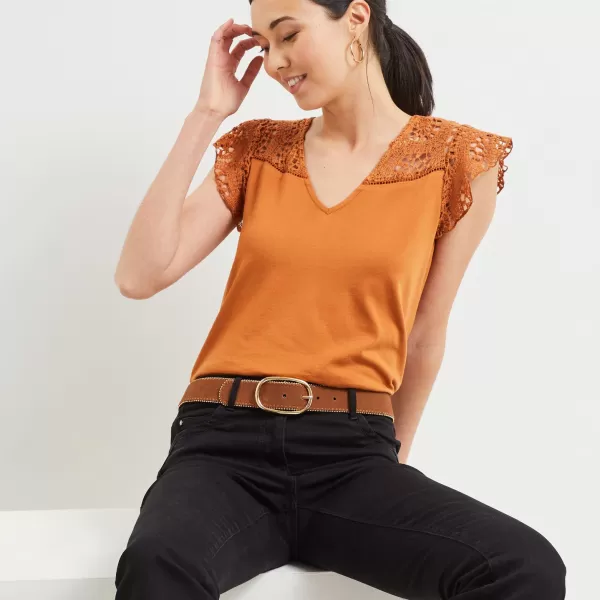 Femme T-Shirts & Tops Tshirt Uni Femme Caramel Grain De Malic Technologique
