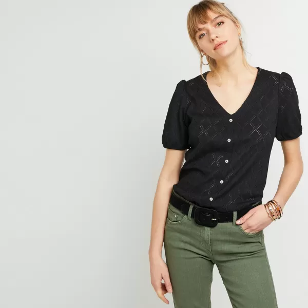 Grain De Malic Noir T-Shirts & Tops Femme Facile Tshirt Ajouré Femme