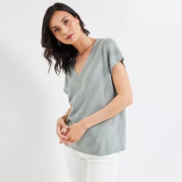 Femme Vert Clair T-Shirt Lurex Femme Pulls & Sweatsnew Regarder Grain De Malic