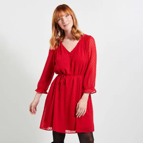 Robes Robe Plumetis Femme Innovant Grain De Malic Rouge Femme
